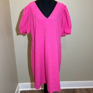 Tommy Hilfiger Solid Pink Floral Design Fabric V-Neckline Short Sleeve Dress